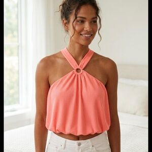 Free People Vibrant Coral Blouse